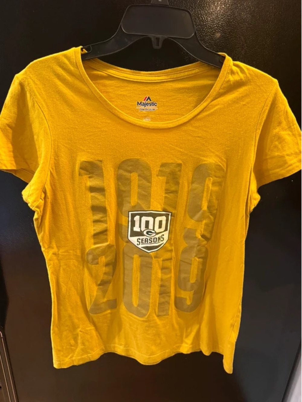 Majestic Green Bay Packers 100 Seasons Shirt Womens Large Gold 1919-2019 T-Shirt